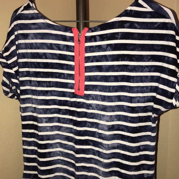 🛍👚Blue Caribbean Beachwear Striped Top/Coverup - Picture 2 of 3